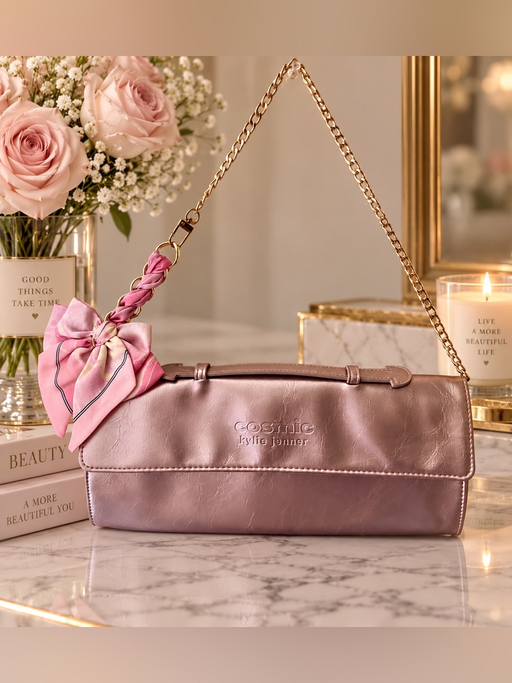 Kylie Jenner cosmic Pink Metallic Shoulder Bag